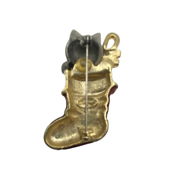 Lot Of 5 Holiday Brooch Pins Vintage To Modern Festive Cat Penguin Poinsettia - Picture 9 of 16